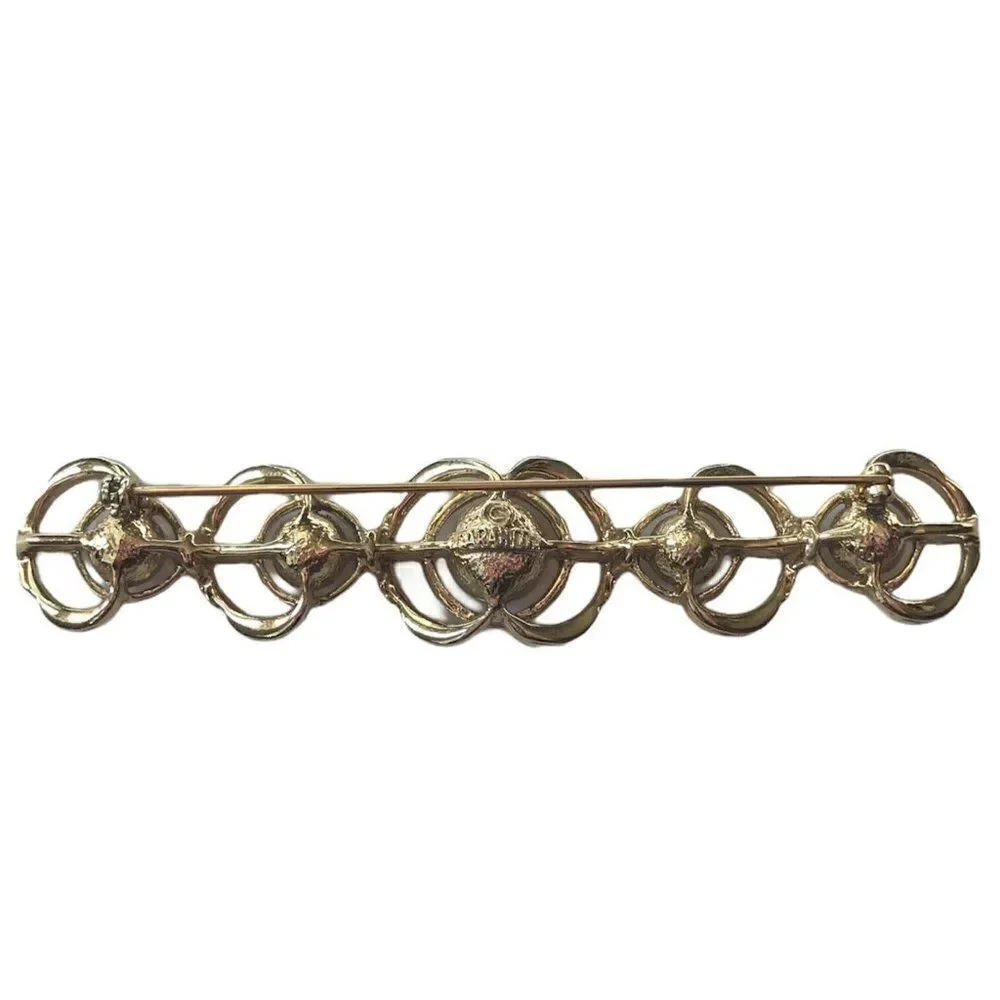 Sarah Coventry Gold Tone Bar Pin Brooch Black And Brown Rhinestones Flower Gift